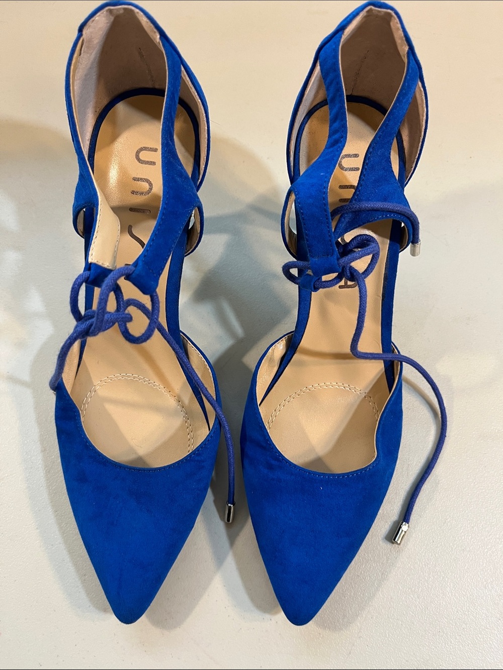 Unisa Cobalt Blue Pointed Toe Lace-Up Heels